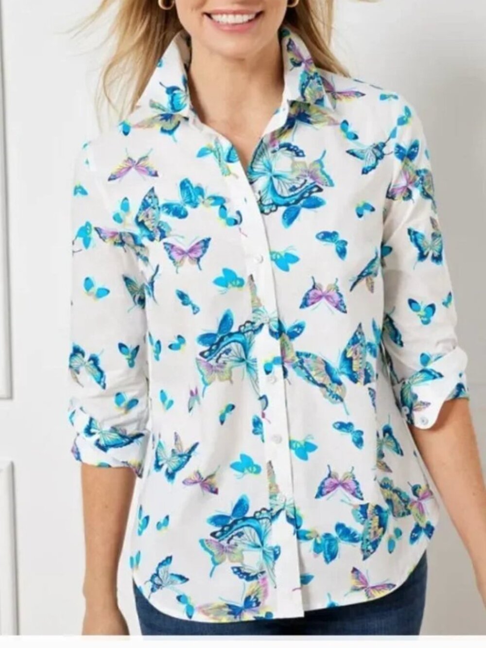 TALBOTS BUTTERFLY COTTON BUTTON DOWN SHIRT - Picture 2 of 6